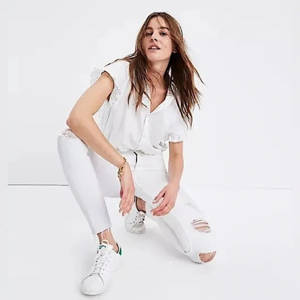 Madewell 9" High Rise Skinny Crop Distressed Raw Hem Jeans White 31